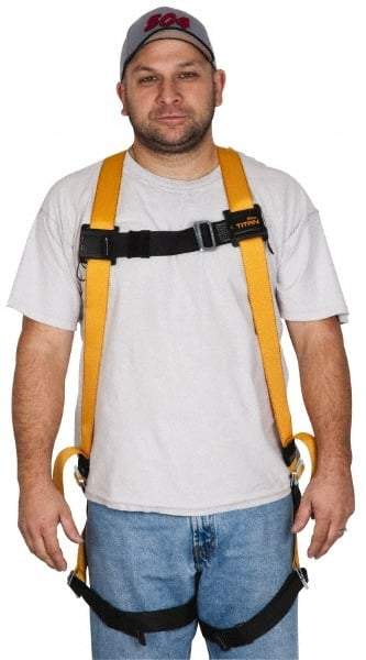 Miller - 400 Lb Capacity, Size Universal, Full Body Construction Safety Harness - Polyester, Mating Leg Strap, Mating Chest Strap, Yellow/Black - Eagle Tool & Supply