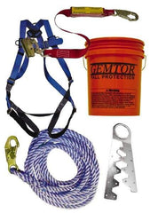 Gemtor - Universal Size, 300 Lb. Capacity, Polyester Roofer Fall Protection Kit - Back D Ring, 3 Ft. Lanyard Long, Single Use Anchor, Blue, Black and Yellow - Eagle Tool & Supply