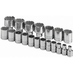 SK - 1/2" Drive Standard Socket Set - 3/8 to 1-1/2", Inch Measurement Standard - Eagle Tool & Supply