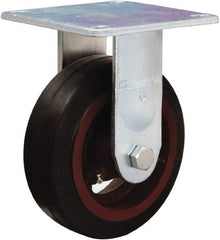 Hamilton - 6" Diam x 2" Wide x 7-1/2" OAH Top Plate Mount Rigid Caster - Rubber Mold on Cast Iron, 410 Lb Capacity, Straight Roller Bearing, 5 x 5-1/2" Plate - Eagle Tool & Supply