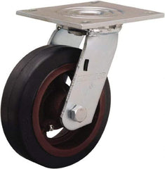 Hamilton - 6" Diam x 2" Wide x 7-1/2" OAH Top Plate Mount Swivel Caster - Rubber Mold on Cast Iron, 410 Lb Capacity, Straight Roller Bearing, 5 x 5-1/2" Plate - Eagle Tool & Supply