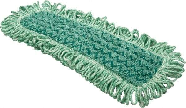 Rubbermaid - 20.7" Long x 5.7" Wide Microfiber Dust Mop Pad - Hook & Loop, Green, Fringed Head - Eagle Tool & Supply