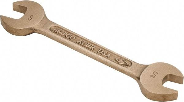 Ampco - 5/8" x 3/4" Nonsparking Open End Wrench - 6-7/8" OAL, Double End, Plain Finish, 15° Head Angle - Eagle Tool & Supply