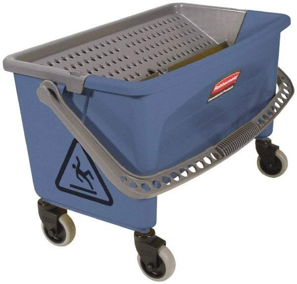 Rubbermaid - 40 Qt Plastic Bucket & Wringer - 14.7" Long x 16.2" High x 26.2" Wide, Blue - Eagle Tool & Supply