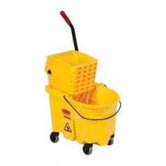 Rubbermaid - 26 Qt Plastic Bucket & Wringer - 18-5/8" Long x 16-3/4" High x 15-5/8" Wide, Yellow - Eagle Tool & Supply