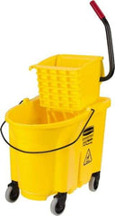 Rubbermaid - 35 Qt Plastic Bucket & Wringer - 20.1" Long x 17.4" High x 15.7" Wide, Yellow - Eagle Tool & Supply