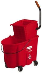 Rubbermaid - 35 Qt Plastic Bucket & Wringer - 20-1/8" Long x 36-1/2" High x 15-3/4" Wide, Red - Eagle Tool & Supply