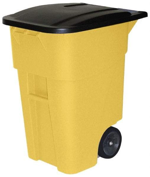 Rubbermaid - 50 Gal Yellow Rectangle Trash Can - Polyethylene, 36-1/2" High x 28-1/2" Long x 23-3/8" Wide - Eagle Tool & Supply