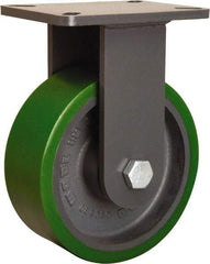 Hamilton - 8" Diam x 3" Wide x 10-1/2" OAH Top Plate Mount Rigid Caster - Polyurethane Mold onto Cast Iron Center, 2,500 Lb Capacity, Sealed Precision Ball Bearing, 5-1/4 x 7-1/4" Plate - Eagle Tool & Supply