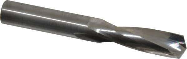 Hertel - 1/2" 135° Spiral Flute Solid Carbide Screw Machine Drill Bit - Bright Finish, Right Hand Cut, 2-1/4" Flute Length, 3-3/4" OAL, Split Point, Straight Shank - Eagle Tool & Supply
