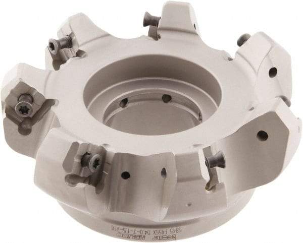 Iscar - 4" Cut Diam, 1-1/2" Arbor Hole, 0.276" Max Depth of Cut, 45° Indexable Chamfer & Angle Face Mill - 7 Inserts, S845 SX.U 16.. Insert, Right Hand Cut, 7 Flutes, Through Coolant, Series Helido - Eagle Tool & Supply