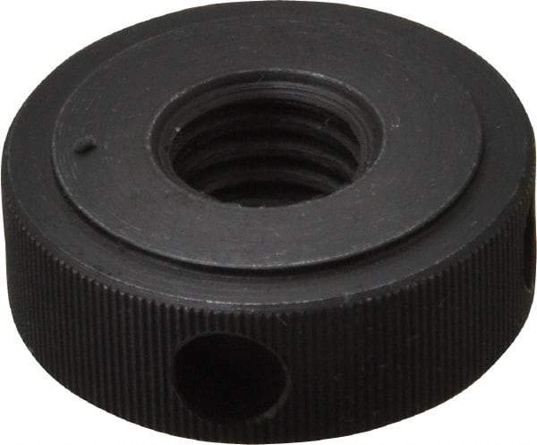 Gibraltar - 1/2-13" UNC Thread, Black Oxide Finish, Steel Round Knurled Check Nut - 7/16" Overall Height, 1-1/4" Head Diam, 1" Base Diam - Eagle Tool & Supply