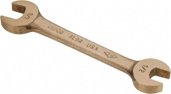 Ampco - 1/2" x 5/8" Nonsparking Open End Wrench - 5-3/4" OAL, Double End, Plain Finish, 15° Head Angle - Eagle Tool & Supply