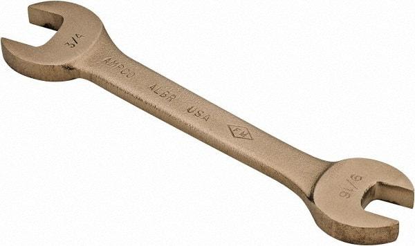 Ampco - 9/16" x 3/4" Nonsparking Open End Wrench - 6-1/2" OAL, Double End, Plain Finish, 15° Head Angle - Eagle Tool & Supply