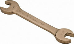 Ampco - 9/16" x 3/4" Nonsparking Open End Wrench - 6-1/2" OAL, Double End, Plain Finish, 15° Head Angle - Eagle Tool & Supply