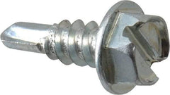 Value Collection - #8, Hex Washer Head, Slotted Drive, 1/2" Length Under Head, #2 Point, Self Drilling Screw - Grade 1016-1024 Steel, Zinc-Plated Finish - Eagle Tool & Supply