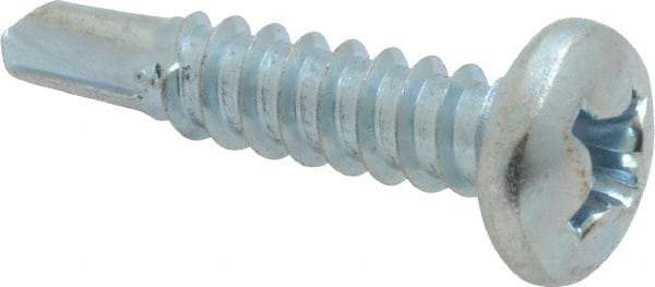 Value Collection - #12, Pan Head, Phillips Drive, 1" Length Under Head, #3 Point, Self Drilling Screw - Grade 1016-1024 Steel, Zinc-Plated Finish - Eagle Tool & Supply