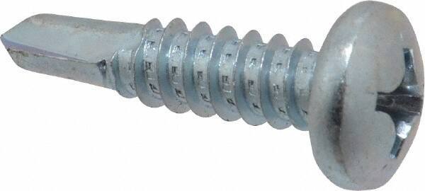 Value Collection - 1/4", Pan Head, Phillips Drive, 1" Length Under Head, #3 Point, Self Drilling Screw - Grade 1016-1024 Steel, Zinc-Plated Finish - Eagle Tool & Supply
