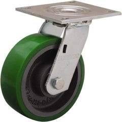 Hamilton - 6" Diam x 2" Wide x 7-1/2" OAH Top Plate Mount Swivel Caster - Polyurethane Mold onto Cast Iron Center, 900 Lb Capacity, Sealed Precision Ball Bearing, 5 x 5-1/2" Plate - Eagle Tool & Supply