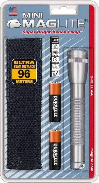 Mag-Lite - Krypton Bulb, 14 Lumens, Mini Flashlight - Gray Aluminum Body, 2 AA Alkaline Batteries Included - Eagle Tool & Supply