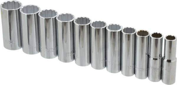 Proto - 11 Piece 1/2" Drive Deep Well Socket Set - 12 Points, 1/2" to 1-1/8" Range, Inch Measurement Standard - Eagle Tool & Supply