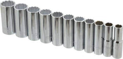 Proto - 11 Piece 1/2" Drive Deep Well Socket Set - 12 Points, 1/2" to 1-1/8" Range, Inch Measurement Standard - Eagle Tool & Supply