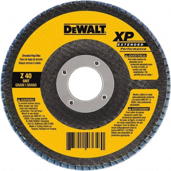 DeWALT - 80 Grit, 7" Disc Diam, 5/8-11 Center Hole, Type 27 Zirconia Alumina Flap Disc - 8,700 Max RPM, Cloth Backing, Arbor Attaching System, Coated - Eagle Tool & Supply