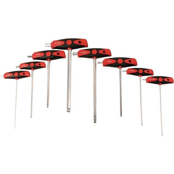 Wiha - 1 Piece, Ergo Dual Component Ball End & T-Handle Driver Hex Key Set - 2 to 10mm Range, Dual Composite - Eagle Tool & Supply