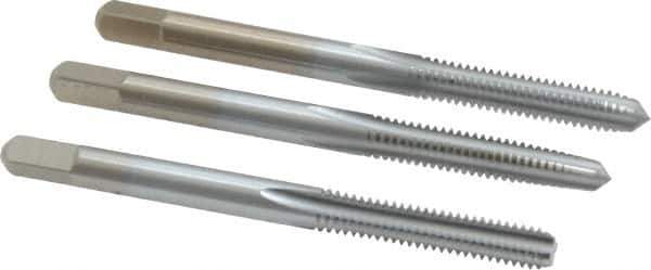 Made in USA - #8-32 UNC, 4 Flute, Bottoming, Plug & Taper, Chrome Finish, High Speed Steel Tap Set - Right Hand Cut, 2-1/8" OAL, 3/4" Thread Length, 2B/3B Class of Fit - Eagle Tool & Supply