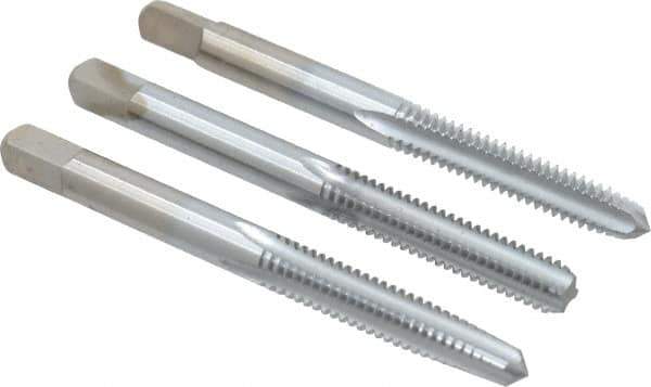 Made in USA - #12-24 UNC, 4 Flute, Bottoming, Plug & Taper, Chrome Finish, High Speed Steel Tap Set - Right Hand Cut, 2-3/8" OAL, 15/16" Thread Length, 2B/3B Class of Fit - Eagle Tool & Supply