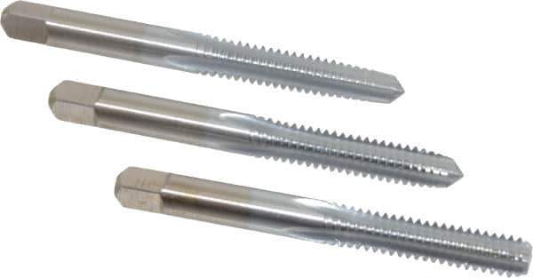 Made in USA - 1/4-20 UNC, 4 Flute, Bottoming, Plug & Taper, Chrome Finish, High Speed Steel Tap Set - Right Hand Cut, 2-1/2" OAL, 1" Thread Length, 2B/3B Class of Fit - Eagle Tool & Supply