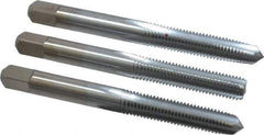 Made in USA - 1/4-28 UNF, 4 Flute, Bottoming, Plug & Taper, Chrome Finish, High Speed Steel Tap Set - Right Hand Cut, 2-1/2" OAL, 1" Thread Length, 2B/3B Class of Fit - Eagle Tool & Supply