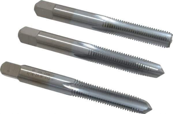 Made in USA - 5/16-24 UNF, 4 Flute, Bottoming, Plug & Taper, Chrome Finish, High Speed Steel Tap Set - Right Hand Cut, 2-23/32" OAL, 1-1/8" Thread Length, 2B/3B Class of Fit - Eagle Tool & Supply