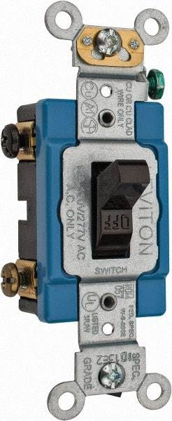 Leviton - 2 Pole, 120 to 277 VAC, 15 Amp, Industrial Grade, Toggle, Wall and Dimmer Light Switch - 1.31 Inch Wide x 4.06 Inch High - Eagle Tool & Supply