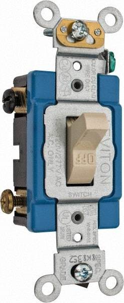 Leviton - 2 Pole, 120 to 277 VAC, 15 Amp, Industrial Grade, Toggle, Wall and Dimmer Light Switch - 1.31 Inch Wide x 4.06 Inch High - Eagle Tool & Supply