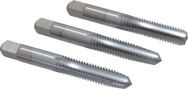 Made in USA - 3/8-16 UNC, 4 Flute, Bottoming, Plug & Taper, Chrome Finish, High Speed Steel Tap Set - Right Hand Cut, 2-15/16" OAL, 1-1/4" Thread Length, 2B/3B Class of Fit - Eagle Tool & Supply