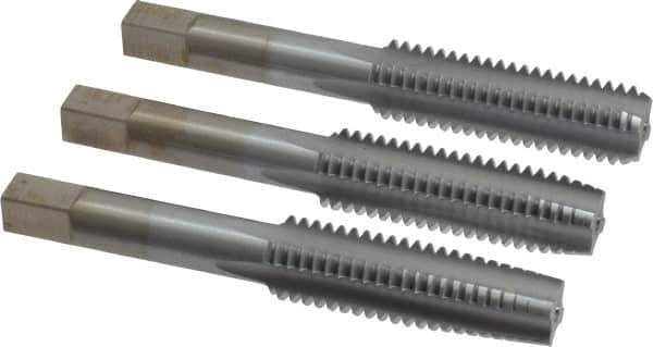 Made in USA - 1/2-13 UNC, 4 Flute, Bottoming, Plug & Taper, Chrome Finish, High Speed Steel Tap Set - Right Hand Cut, 3-3/8" OAL, 1-21/32" Thread Length, 2B/3B Class of Fit - Eagle Tool & Supply