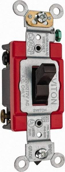 Leviton - 4 Pole, 120 to 277 VAC, 20 Amp, Industrial Grade, Toggle, Wall and Dimmer Light Switch - 1.31 Inch Wide x 4.06 Inch High - Eagle Tool & Supply