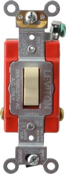 Leviton - 4 Pole, 120 to 277 VAC, 20 Amp, Industrial Grade, Toggle, Wall and Dimmer Light Switch - 1.31 Inch Wide x 4.06 Inch High - Eagle Tool & Supply