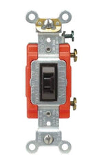 Leviton - 3 Pole, 120 to 277 VAC, 15 Amp, Industrial Grade, Toggle, Wall and Dimmer Light Switch - 1.31 Inch Wide x 4.06 Inch High - Eagle Tool & Supply