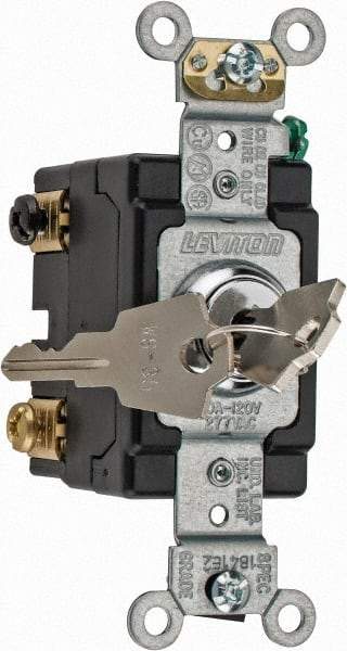 Leviton - 2 Pole, 120 to 277 VAC, 20 Amp, Industrial Grade, Key Lock, Wall and Dimmer Light Switch - 4.06 Inch High - Eagle Tool & Supply