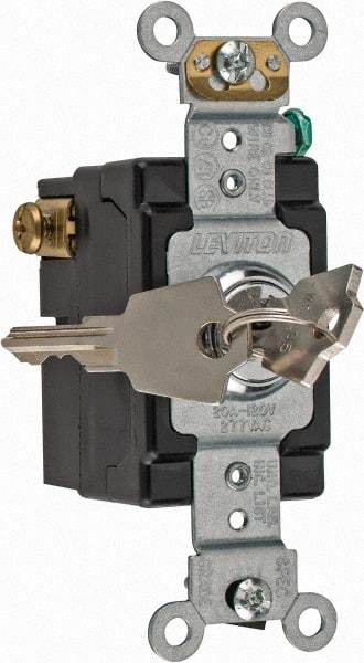 Leviton - 3 Pole, 120 to 277 VAC, 20 Amp, Industrial Grade, Key Lock, Wall and Dimmer Light Switch - 4.06 Inch High - Eagle Tool & Supply