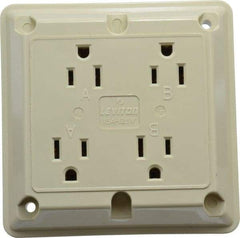 Leviton - 125 VAC, 15 Amp, 5-15R NEMA Configuration, Ivory, Specification Grade, Self Grounding Fourplex Receptacle - 1 Phase, 2 Poles, 3 Wire, Flush Mount, Chemical, Corrosion and Impact Resistant - Eagle Tool & Supply