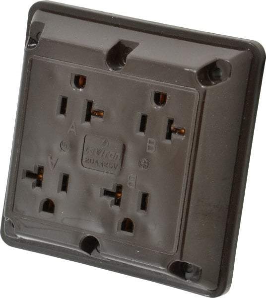 Leviton - 125 VAC, 20 Amp, 5-20R NEMA Configuration, Brown, Specification Grade, Self Grounding Fourplex Receptacle - 1 Phase, 2 Poles, 3 Wire, Flush Mount, Chemical, Corrosion and Impact Resistant - Eagle Tool & Supply