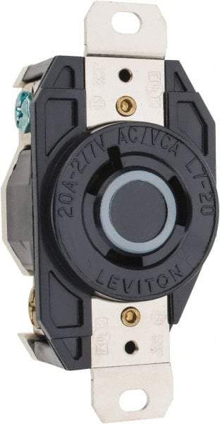 Leviton - 277 VAC, 20 Amp, L7-20R NEMA, Self Grounding Receptacle - 2 Poles, 3 Wire, Female End, Black - Eagle Tool & Supply