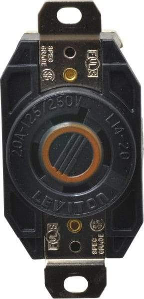 Leviton - 125/250 VAC, 20 Amp, L14-20R NEMA, Self Grounding Receptacle - 3 Poles, 4 Wire, Female End, Black - Eagle Tool & Supply