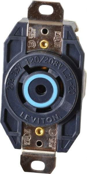 Leviton - 120/208 VAC, 20 Amp, L21-20R NEMA, Self Grounding Receptacle - 4 Poles, 5 Wire, Female End, Black - Eagle Tool & Supply