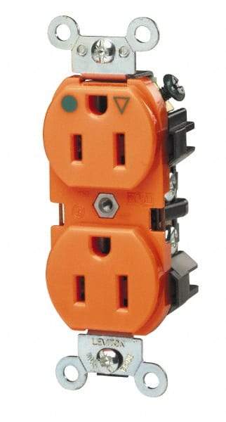 Leviton - 125 VAC, 20 Amp, 5-20R NEMA Configuration, Orange, Industrial Grade, Isolated Ground Duplex Receptacle - 1 Phase, 2 Poles, 3 Wire, Flush Mount, Tamper Resistant - Eagle Tool & Supply