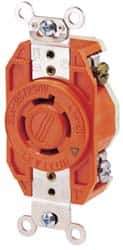 Leviton - 250 VAC, 20 Amp, L6-20R NEMA Configuration, Orange, Industrial Grade, Isolated Ground Single Receptacle - 1 Phase, 2 Poles, 3 Wire, Flush Mount - Eagle Tool & Supply