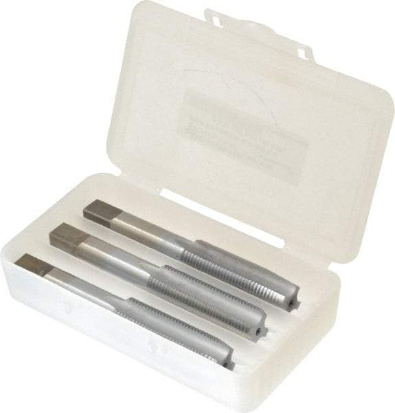 Made in USA - 5/8-18 UNF, 4 Flute, Bottoming, Plug & Taper, Chrome Finish, High Speed Steel Tap Set - Right Hand Cut, 3-13/16" OAL, 1-13/16" Thread Length, 2B/3B Class of Fit - Eagle Tool & Supply